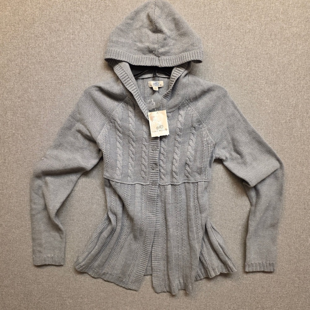 SO Wear It Declare It Cozy Hooded Cable Knit Cardigan Sweater XL Wool Blend NWT